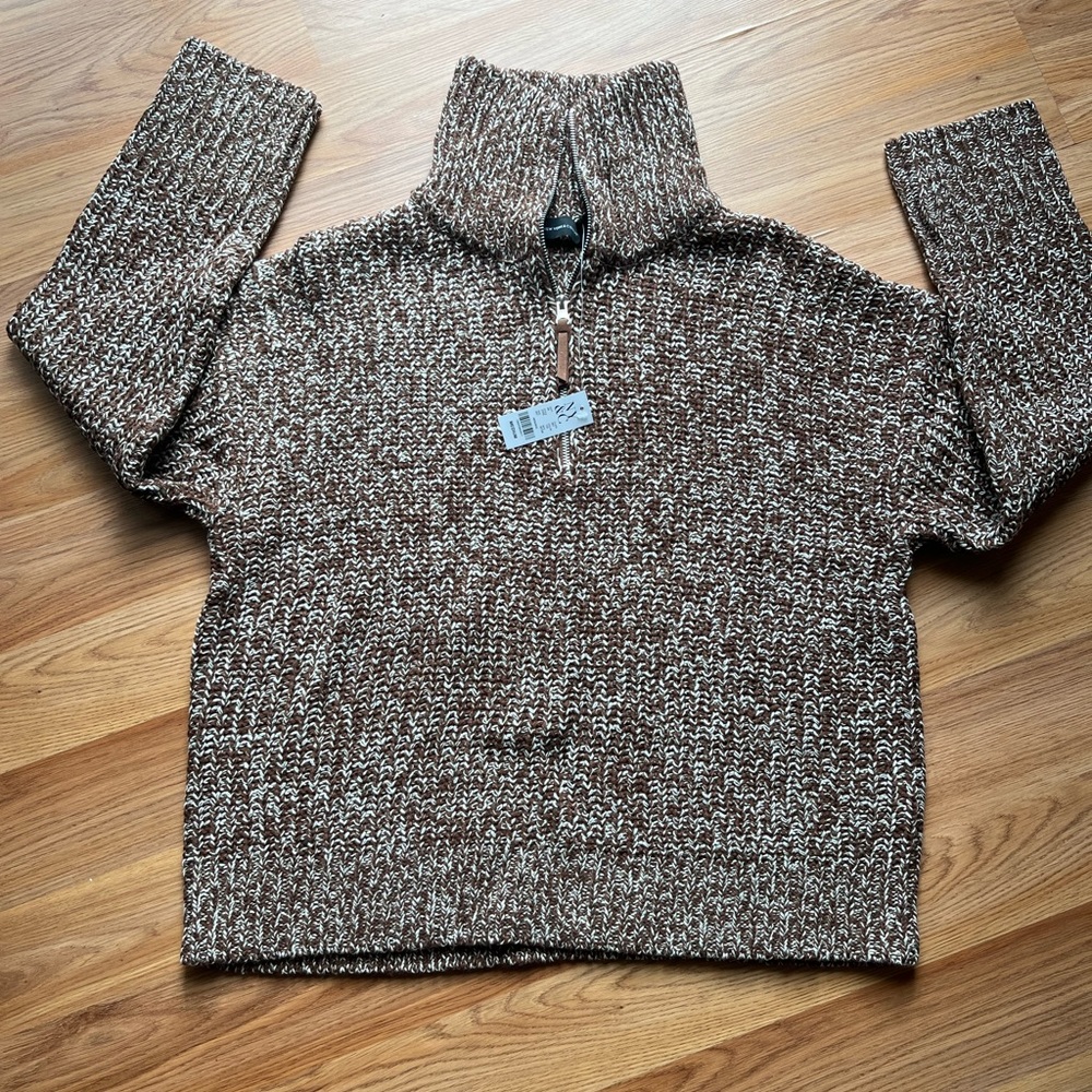 New York & Co - NwT - size medium - brown & white sweater - leather zip